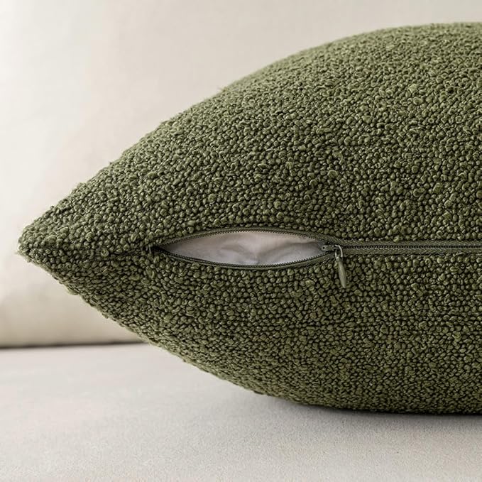 MIULEE 20x20 Inch Decorative Pillow Covers for Couch Bed Set of 2 Textured Boucle Neutral Spring Throw Pillows Olive Green Accent Solid Cushion Pillowcases Sofa Livingroom Home Decor
