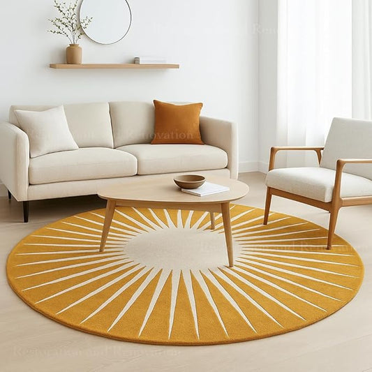 Modern Round Area Rug – Hand-Tufted with 100% NZ Wool, Thick & Soft Circular Carpet for Living Room, Bedroom & Dining Room Decor (Mustard, 10' Round)