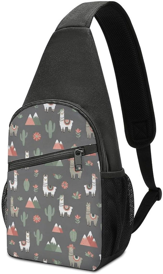 SWEET TANG Fashion Sling Backpack, Lightweight Sling Shoulder Bag, Outdoor Chest Crossbody Bike Gym Runner Daypack with Adjustable Strap for Men Women, Llama Alpaca Cactus