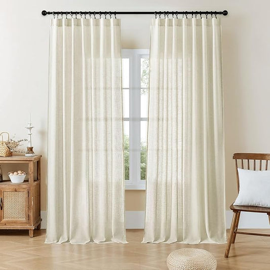 Joydeco Linen Curtains 90 Inch Length 2 Panel Sets,Light Filtering Curtains for Bedroom 70 Inch Wide Living Room Drapes with Back Tabs & Rod Pockets (W70 x L90 Inch, Beige)