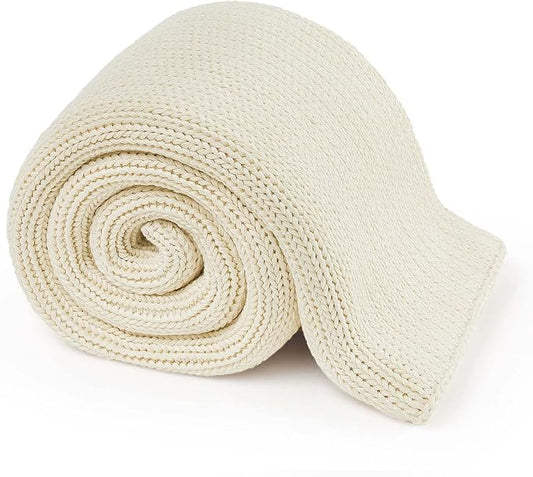 Guohaoi Knitted Weighted Blanket for Adults (Cream 50"x75" 12lbs) No Beads Cooling Throw Blanket for Hot Sleepers, Home Decor Breathable Chunky Knit Heavy Blanket Use on Full Size Bed