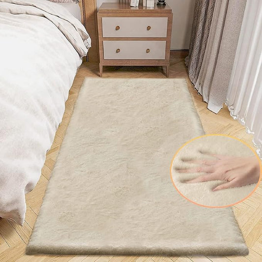 Light Brown Beige Fluffy Faux Rabbit Shag Fur Rugs for Bedroom Small Fuzzy Washable Runners Rugs for Living Room 2x6 Rug Runner Nursery