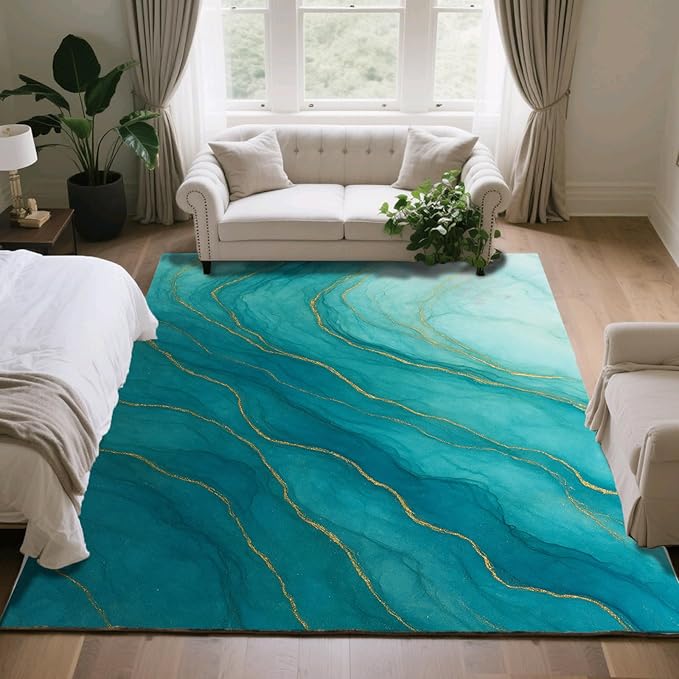 Luxury Marble Rug - 5x8 Area Rug, Abstract Marble Rugs, Abstract Modern Outdoor Rugs, Washable & Non Slip Carpet Home Decor