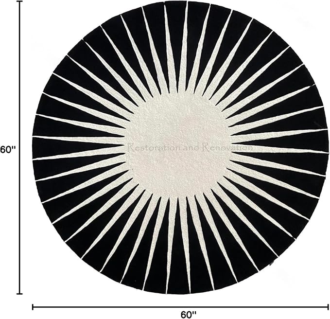 Modern Round Area Rug – Hand-Tufted with 100% NZ Wool, Thick & Soft Circular Carpet for Living Room, Bedroom & Dining Room Decor (Black, 3' Round)