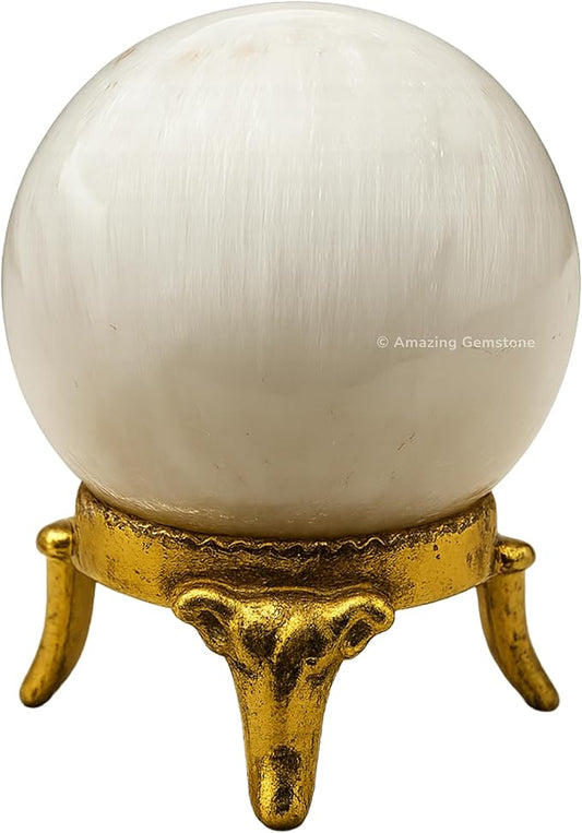 Amazing Gemstone Scolecite Crystal Ball with Stand - 1.5 Inches Crystal Sphere Meditation Balls for Witchcraft and Decorative Balls