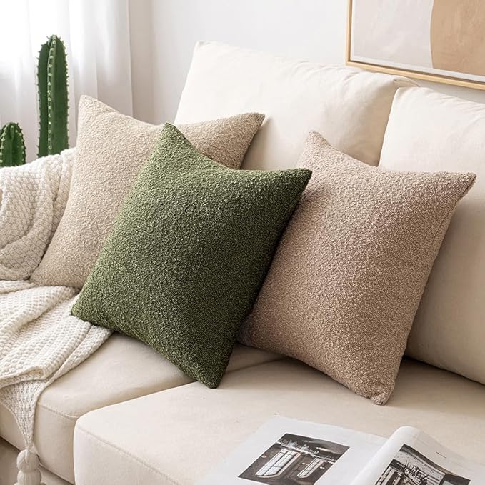 MIULEE 12x20 Inch Decorative Lumbar Throw Pillows for Bed Set of 2 Textured Boucle Neutral Spring Throw Pillow Covers Olive Green Accent Solid Pillowcases Sofa Livingroom Home Decor