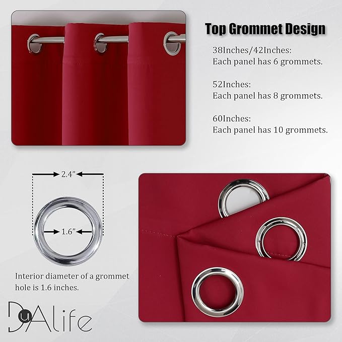 DUALIFE Christmas Red Blackout Curtains for Bedroom 84 Inches Long Room Darkening Thermal Insulated Curtain Panels with Grommet Top Window Drapes for Living Room 42x84 Inch Length
