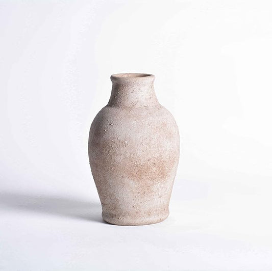 Handmade Rustic Ceramic Decorative vase, 8.3 x 5.5 inches, Off-White, Handcrafted in Vintage Style, Complements Rustic, Country, and Various Decor Themes.