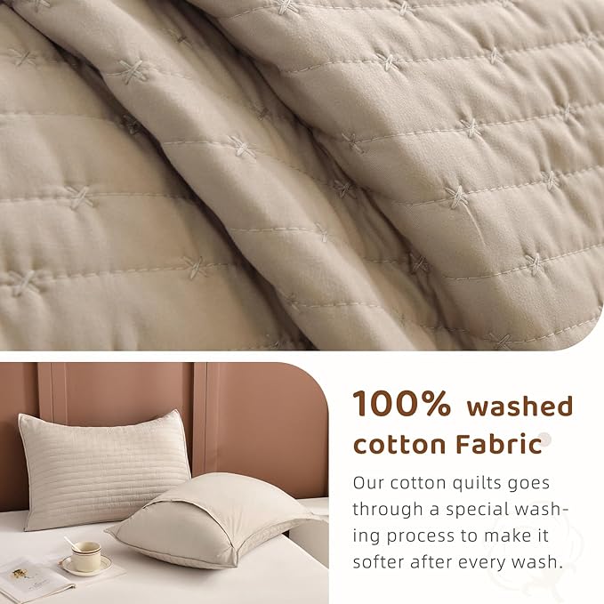 Sanracie Oversized Queen Quilt Bedspreads 102"*118", 100% Cotton Bedding Coverlet Queen Size Linen Colored Super Soft Large Cozy Cloud Bed Quilts Thin Comforter for All Season