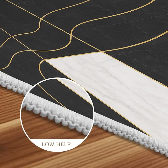 Geometric Marble Rug - 2x4 Rug, Abstract Lines Hallway Rugs, Luxury Marble Runner Rugs, Washable & Non Slip Small Carpet Home Decor
