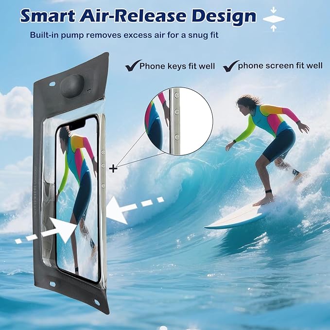 Vacuum Cell Phone Waterproof Phone Pouch iPhone Casemate Waterproof Phone case with Lanyard Small Water Proof Pouch Water Phone Protector Water case for Phone case WaterProof IP68 Max 7” Black