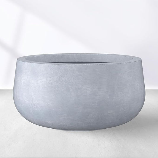 Kante 19.6" Dia Round Concrete Planter, Cement Plant Pots with Drainage Hole and Rubber Plug for Outdoor Indoor Garden Home, Modern Curvaceous Design, Gray