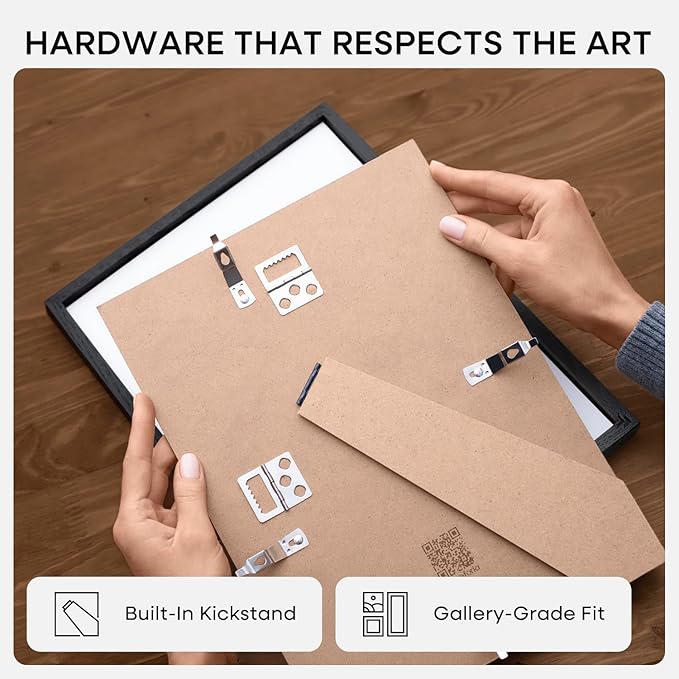 Homeforia A4 Picture Frame Black Wood, High-End Oak 8.3 x 11.7 Black Poster Frames Matted to 5.8 by 8.3 Photo, 8.3x11.7 Size Wooden Frame with Mat for 5.8x8.3 Print, Tempered Glass, Wall Kit, Set of 3