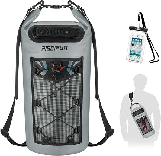 Piscifun Dry Bag, Waterproof Floating Backpack 10L/20L/30L/40L with Waterproof Phone Case for Boating, Kayaking, Fishing