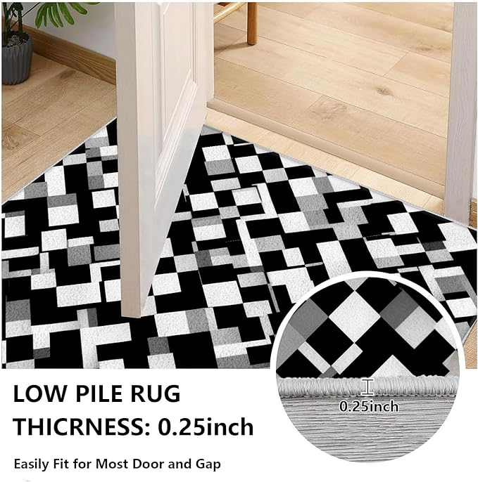 Black White and Grey Rug - Geometric Area Rug, Area Rugs 7x10, Modern Abstract Rugs, Irregular Block Splicing Carpet Washable Non Slip Home Decor Carpet for Living Room