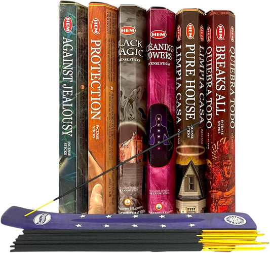 Hem Incense Sticks Variety Pack #-120 Insence-Sticks (6 Incents x 20 Insense) + Incense Stick Holder Bundle with 6 Themed Fragrances (Witchcraft)