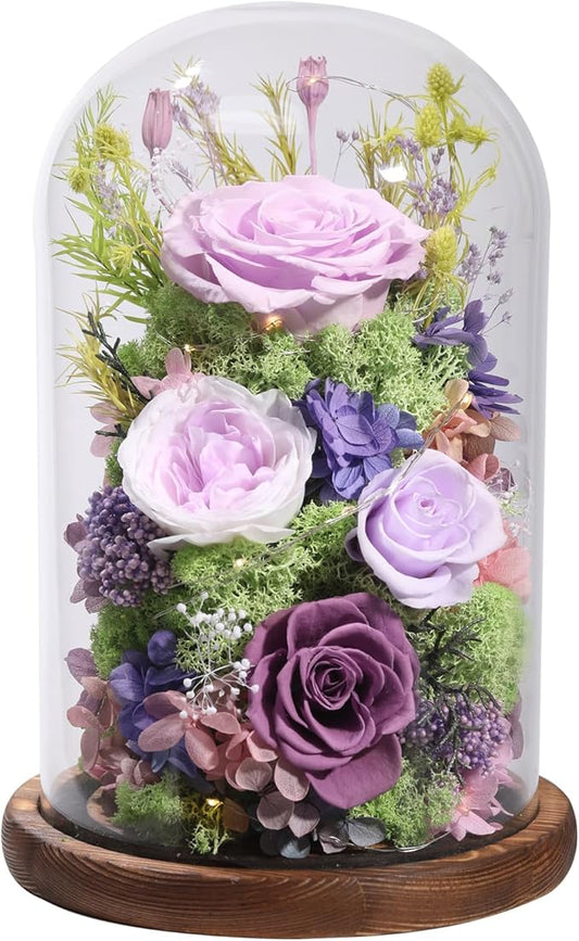 Flowers for Delivery Preserved Flowers Rose in Glass Dome,Lilac Rose Forever Flowers Birthday Gifts for Women Mom Grandma Friend Gifts for Her,Home Decor