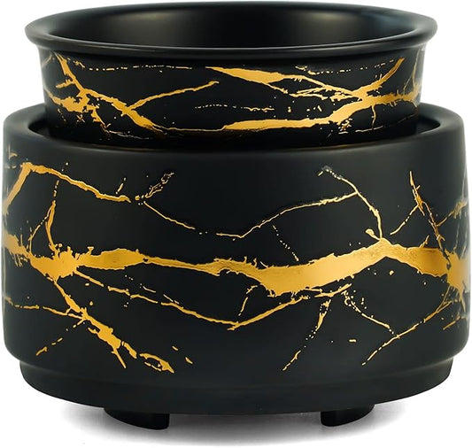 PALANCHY Wax Melt Warmer Ceramic 3-in-1 Oil Burner Electric Candle Wax Warmer Burner Melter Fragrance Warmer for Scented Waxs Home Office Bedroom Aromatherapy Gift& Decor (Black Gold)