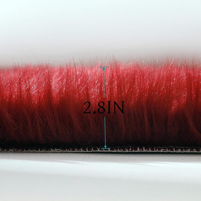 Faux Fur Rug Sheepskin Shag Fluffy Fuzzy Red 3x4 ft Rugs for Bedroom Bedside Bed Floor Living Room Plush Rectangle High-Density Cushion Carpet Super Sofa Cover