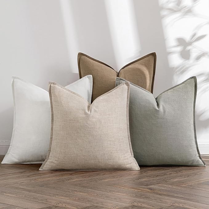 MIULEE Neutral Linen Pillow Covers Pack of 4 Decorative Natural Solid Throw Pillow Covers Soft Accent Boho Farmhouse Couch Pillowcases Modern Spring Home Decors for Living Room Bed Sofa 24x24 Inch
