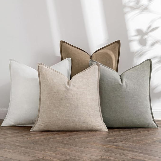 MIULEE Neutral Linen Pillow Covers Pack of 4 Decorative Natural Solid Throw Pillow Covers Soft Accent Boho Farmhouse Couch Pillowcases Modern Spring Home Decors for Living Room Bed Sofa 20x20 Inch