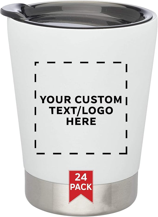 Personalized 12 oz. Itsy Vacuum Insulated Travel Mugs - 24 Pack - Custom Text, Logo - White