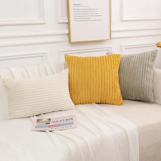 Simmore Decorative Spring Throw Pillow Covers 20x20 Set of 2, Soft Natural Plush Flannel Double-Sided Fluffy Couch Pillow Covers for Sofa Living Room, Beige