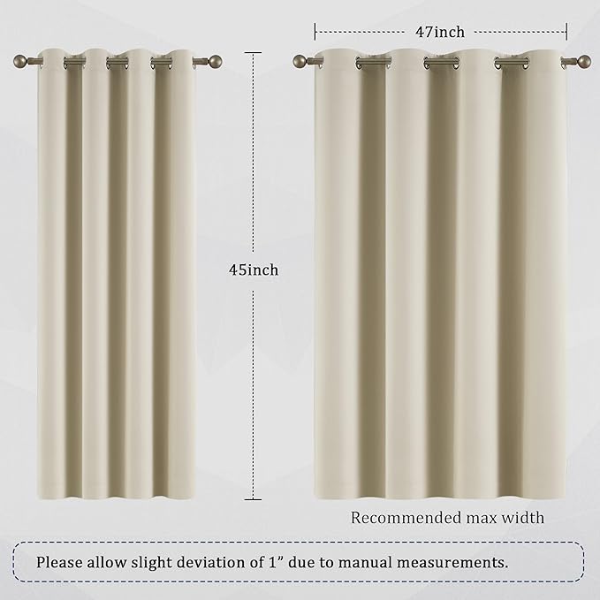 DUALIFE Buttercream Beige Curtains 52x45 Inch Length for Small Windows Set 2 Panels Blackout Short Window Drapes for Bedroom Thermal Insulated Room Darkening Curtains 52x45 Inches Long