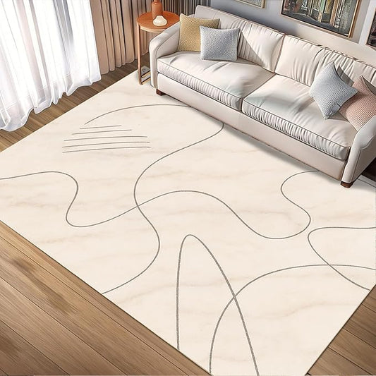 Modern Marble Rug - 3x4 Rug, Abstract Line Marble Outdoor Rugs, Minimalist Geometry Entryway Rugs, Washable & Non Slip Carpet Home Decor
