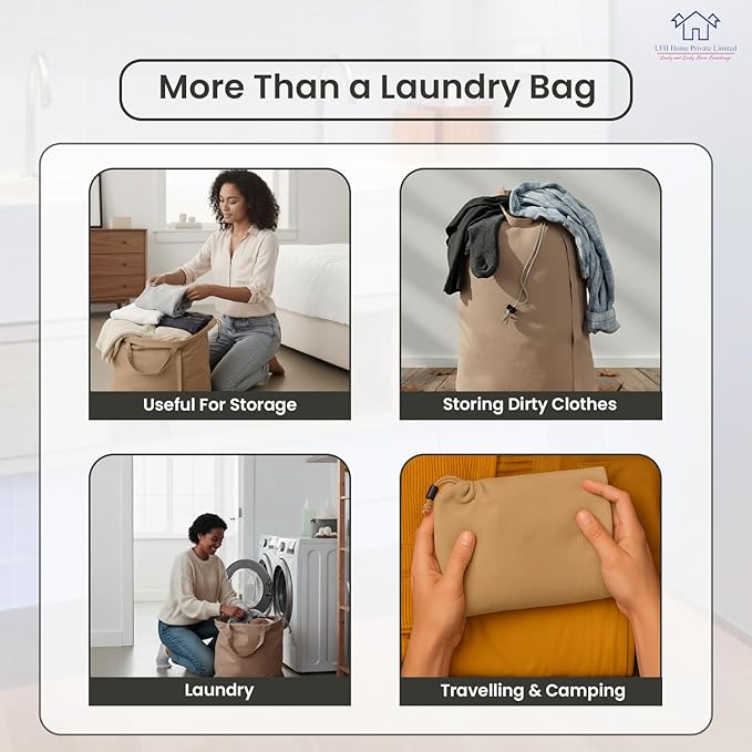 LFH Home Cotton Canvas Large Laundry Bag with Handle, Heavy Duty Drawstring Closure Washable Laundry Bags, School Travel, Home, Hotel, College Dorm, Organizer Sack, Toys 20x30-Beige Thanks Giving