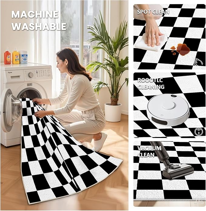 Black and White Checkered Rug for Living Room, 3x4 Area Rugs, Checkered Area Rug, Geometric Plaid Rugs, Geometrical Washable Non Slip Retro Carpet Home Floor Decor