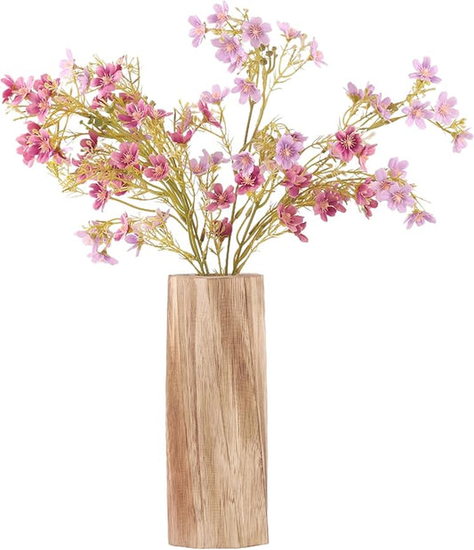 Handcrafted Natural Wood Vase | Eco-Friendly Home Decor | Unbreakable Rustic Flower Vase for DIY Painting | 9.5" Wooden Decorative (Rhombus Shallow-Fired)