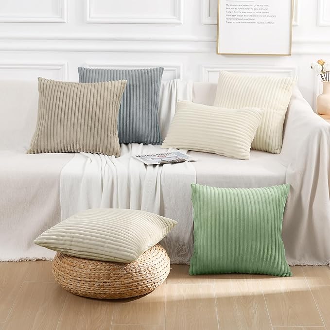 Simmore Decorative Spring Euro Sham Throw Pillow Covers 26x26 Set of 2, Soft Natural Plush Flannel Double-Sided Fluffy Couch Pillow Covers for Sofa Living Room, Khaki