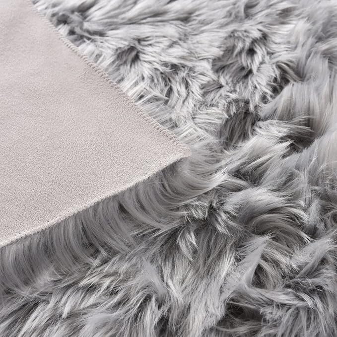 Light Gray Washable Fuzzy Fur Runner Rugs for Living Room Nursery Rugs for Bedroom Faux Sheepskin Shag Rug 2x6 Teen Room Décor