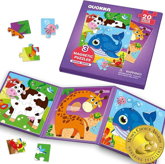 QUOKKA Magnetic Toddler Puzzles Ages 2-4 - 20 Pieces Kids Puzzles Ages 3-5 - Travel Games for Kids 4-6 - Animal Toddler Travel Toys - Car Airplane Road Trip Activities for Boys and Girls