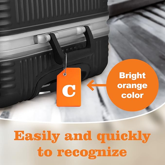 Gostwo 2 Pack Silicone Luggage Tags for Suitcases, 26 Initial Letter Baggage Labels Handbag School Bag Suitcase Instrument Tag with Stainless Steel Loop(Orange)(Letter C)