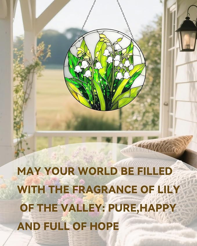 Stained Acrylic Window Hanging-Lily of The Valley Flower Plant Suncatcher for Window Doors Home Decoration,Christmas,Thanksgiving Day,Mother's Day Birthday Gift for Women,Men,and Mom(7.8In)