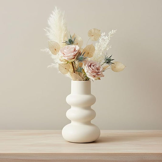 Sagebrook Home Stoneware Decorative Vase - Modern Sculptural Dolomite Flower Holder for Home & Office - 10" Ivory