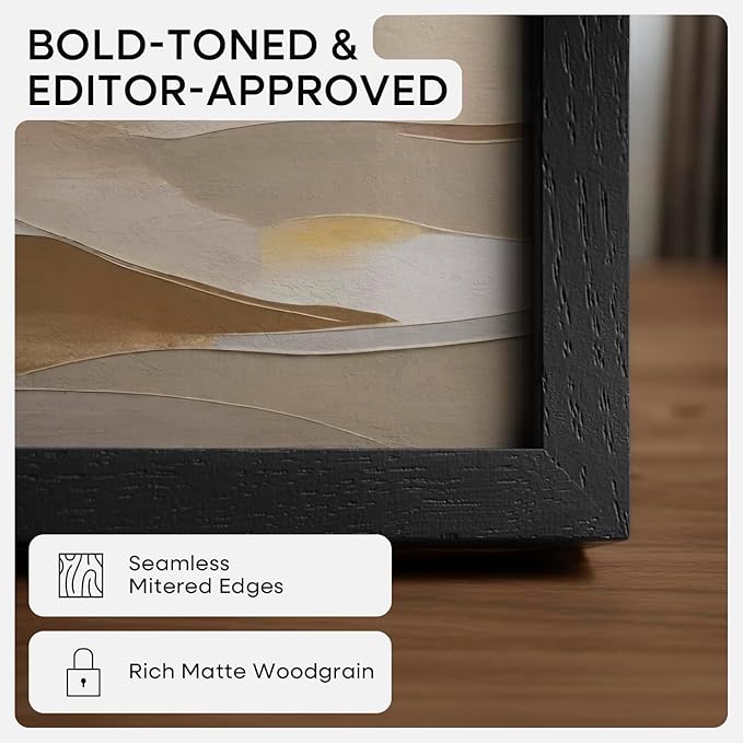 Homeforia 12x15 Black Wood Picture Frame, High End Oak 12x15 Poster Frames with Mat 9x12 Print, 12 x 15 Black Wooden Frame Matted to 9 by 12 Photo, 15x12 Thin Frame, Tempered Glass, Wall Kit, Set of 1
