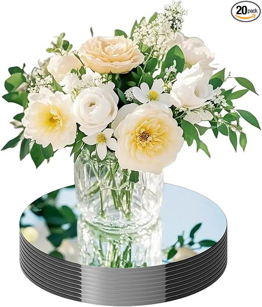 20 Pack Round Mirror Centerpieces for Tables, No Glass AcrylicCircle Mirror Table Centerpieces Mirror Tray Candle Plates for Wedding Table DecorationChristmas Home Decor (10inch)