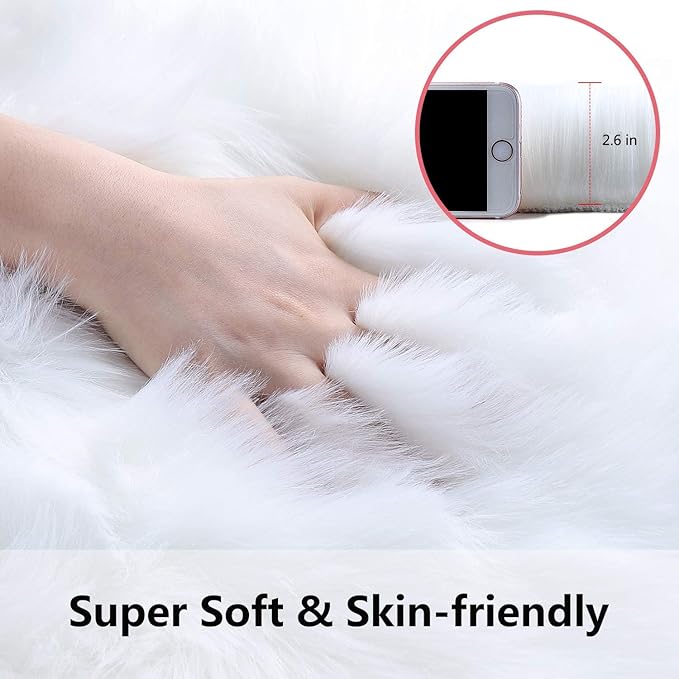 Softlife White Faux Fur Sheepskin Chair Cover 6 PCs Seat Cushion Pad Super Soft Area Rugs for Living Bedroom Sofa Dorm (1.6ft x 1.6ft)