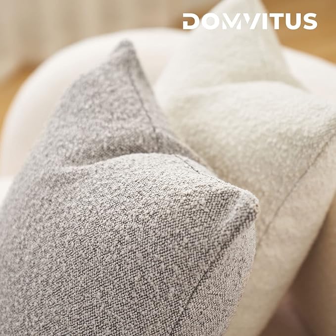 DOMVITUS Luxury Decorative Throw Pillow Cover 18 x 18 Inch Textured Boucle Square Sofa Couch Pillow for Living Room Woven Accent Cushion Case, 1PC, Sand Grey