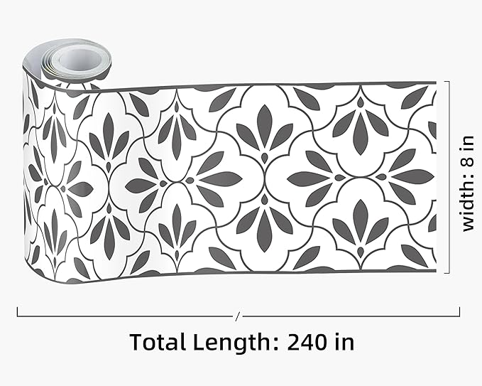 FLFK Wallpaper Border Black and White Patterns Peel and Stick Wall Border Self Adhesive Wallpapers for Living Room Bedroom Kitchen Bathroom 8"x240"