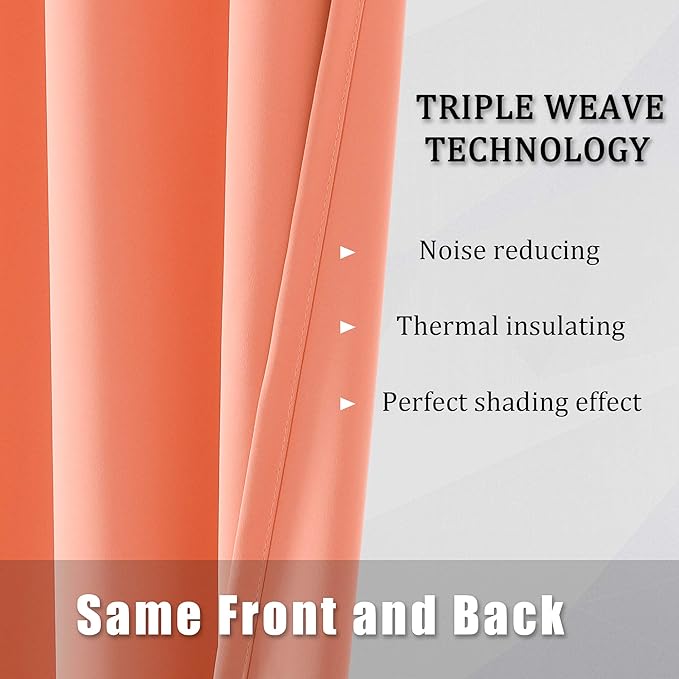 DUALIFE Light Coral Blackout Curtain Panels for Bedroom 45 Inch Length 2 Panels Set Solid Thermal Insulated Room Darkening Curtains with Grommet 38 W x 45 L Inch Salmon Coral Color