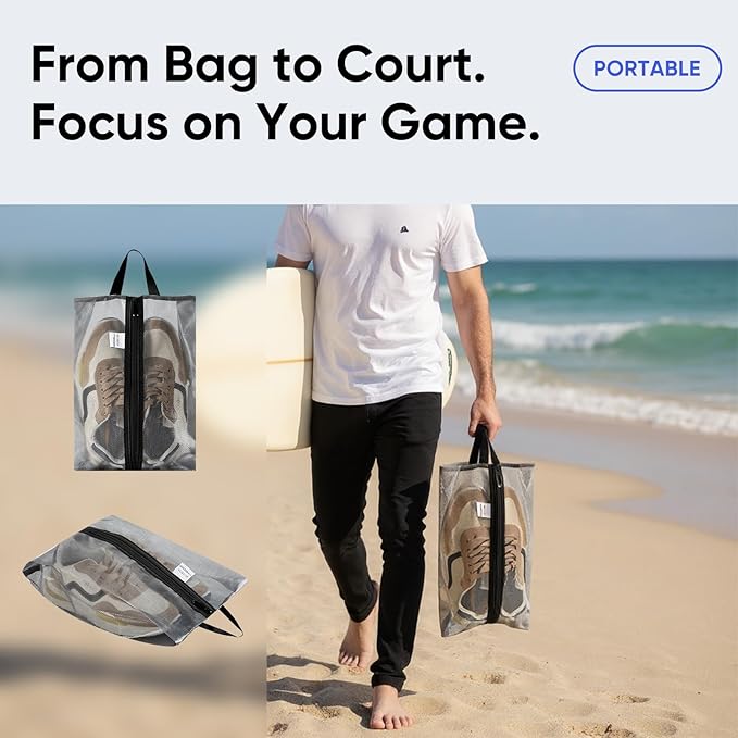 VUSIGN Travel Shoe Bag, Water-Resistant Shoe Pouch for Gym and Sport, Odor-Resistant Soccer Cleats Bag (Gray, 1-Pack)