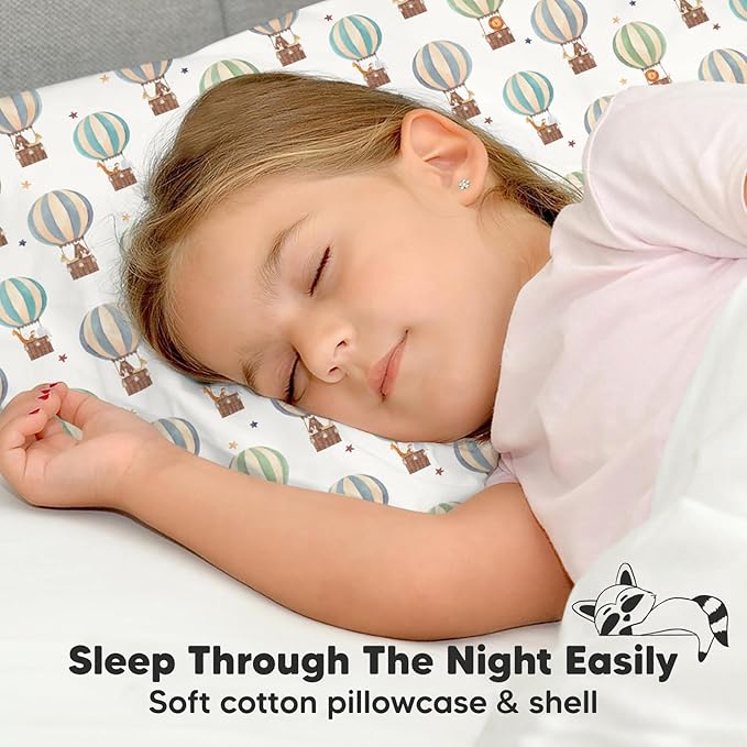 Toddler Pillow with Pillowcase - 13x18 My Little Dreamy Kids Travel Bed Pillows for Sleeping, Organic Cotton Small Pillowcase, Soft & Breathable, Machine Washable, Toddlers 2-5 (Hot Air Balloon)