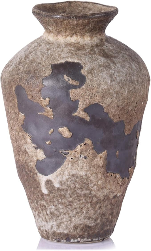 Wabi Sabi Decor Rusty Vintage Vase - 8.7" Tall Rustic Farmhouse Wabi Sabi Vase for Centerpiece, Pottery Stone Flower Vases for Home Decor, Table, Living Room, Bedroom, Bathroom, Kitchen (Rusty Stone)