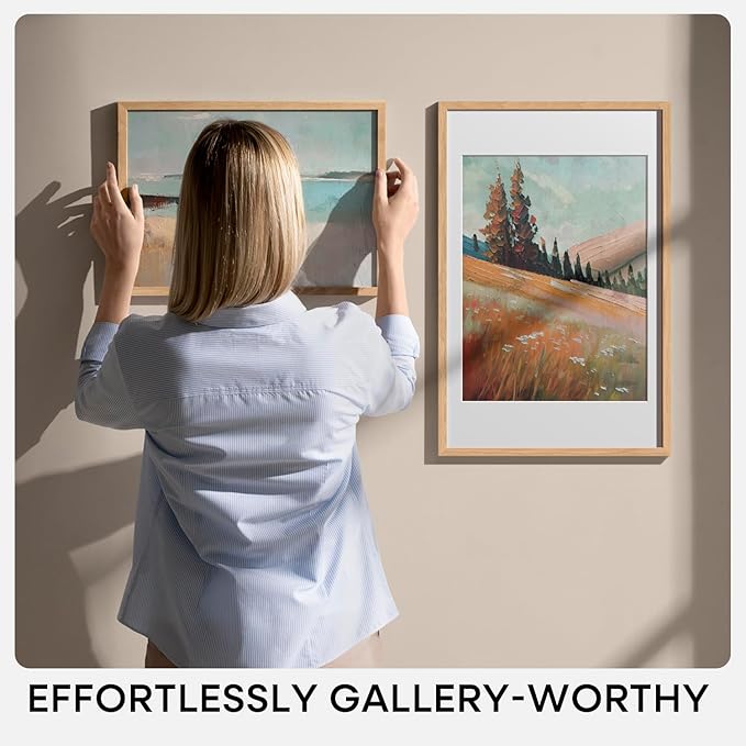 Homeforia 10x30 Wood Frame, High End Natural Oak 10x30 Light Wooden Picture Frame with Mat 8x24, 10 x 30 Poster Frames Matted to 8 by 24 Print, 30x10 Hanging Frames, Tempered Glass, Wall Kit, Set of 1