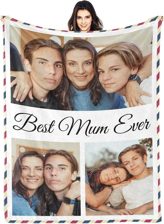 Gudina Personalized Birthday Gifts for Mom, Customized Custom Blanket with Photos Pictures Text to My Mom Gift from Daughter Son, Gifts for Mom Grandma Women