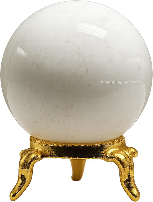 Amazing Gemstone Snow Quartz Crystal Ball with Stand - 1.5 Inches Crystal Sphere Meditation Balls for Witchcraft and Decorative Balls